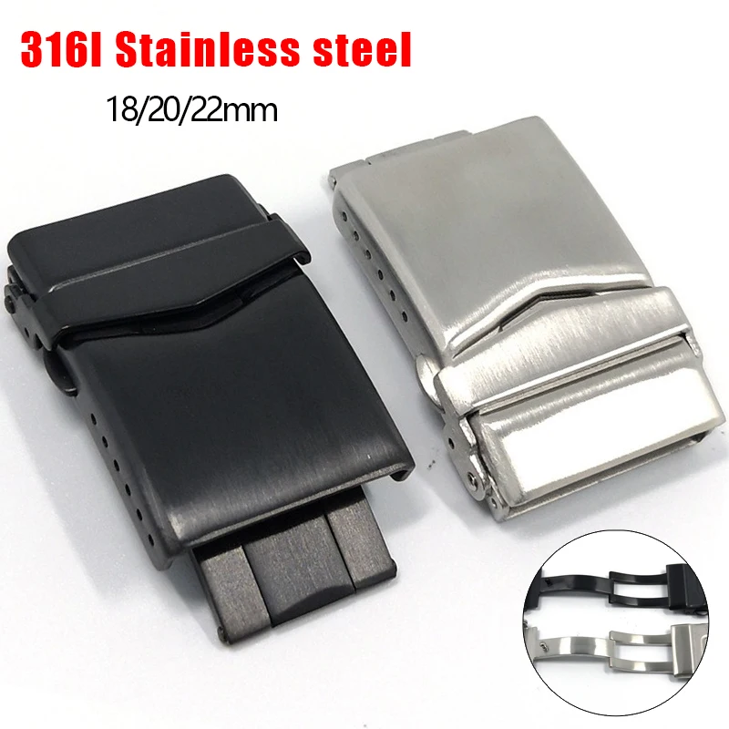Hebilla de reloj de acero inoxidable 316L, cierre de Metal de 18mm, 20mm y 22mm, botón de seguridad plegable de alta calidad para accesorios Seiko