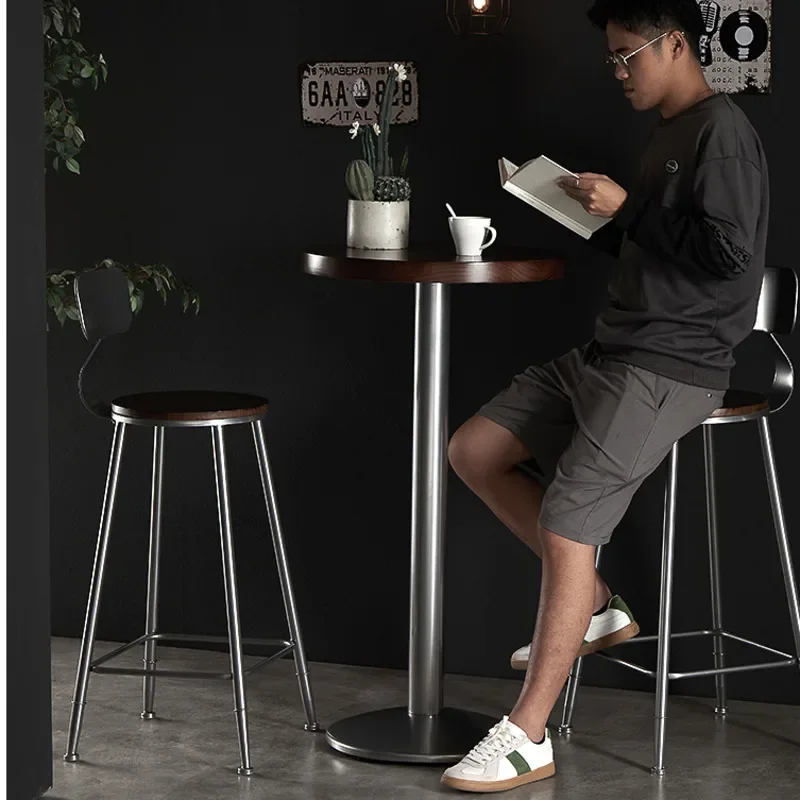 Modern Minimalist Iron Bar Chair High Foot Counter Stool Comfortable Backrest Restaurant Seat Stable Load-Bearing Home Furniture