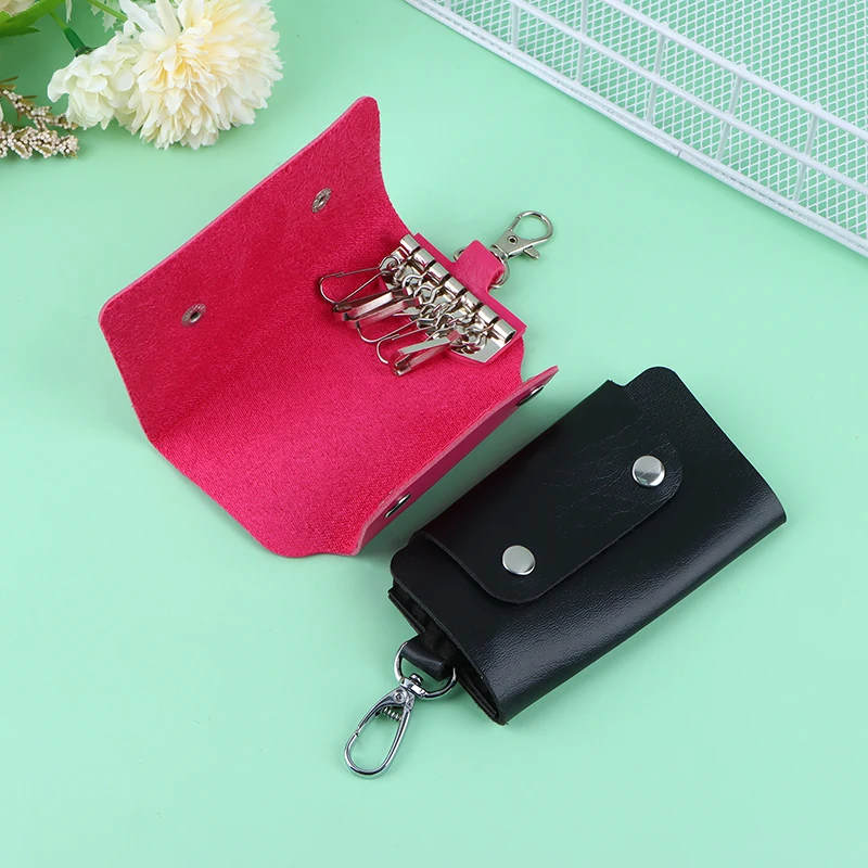 1Pc Portable PU Leather Housekeeper Holders Car Key Holder Bag Case Unisex Wallet Cover Simple Solid Color Storage Bag