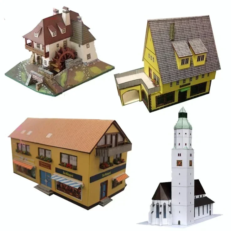 European Architecture Bar Windmill Food Shop Church Building Original Paper Model DIY Handmade Toys