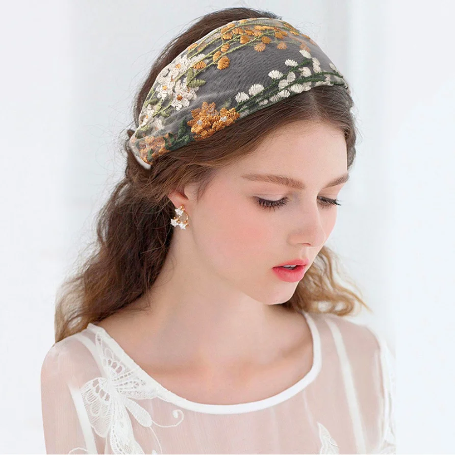 Dünnes Besticktes Kopftuch Haarband Elastische Spitze Blumendruck Turban Haarbänder Damen Haaraccessoires Großhandel Geschenke – Detail 2