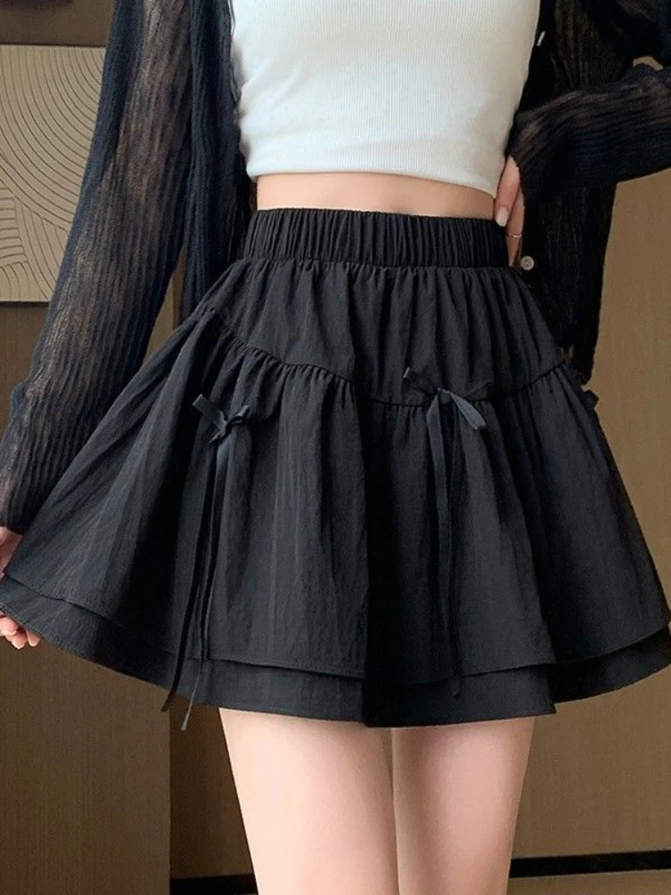 Elegante Damesrok Zomer Nieuwe Strik Pluizige Halfbody Rok Slank Hoge Taille Een Woord Elastische Taille Cake Korte Rok Koreaanse Mode