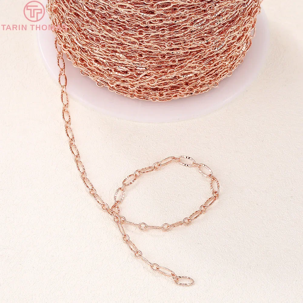 (4309)1 Meter Width 3.2MM Thickness 0.1MM 24K Gold Color Brass Engraved Necklace Chains Quality Diy Jewelry Findings Accessories
