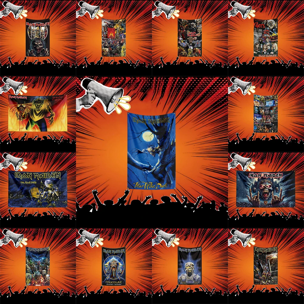 Drapeau de musique rock inspiré de Iron Maiden, bannière en polyester 3x5 pieds pour décoration murale de chambre à coucher, cadeau pour les fans de musique