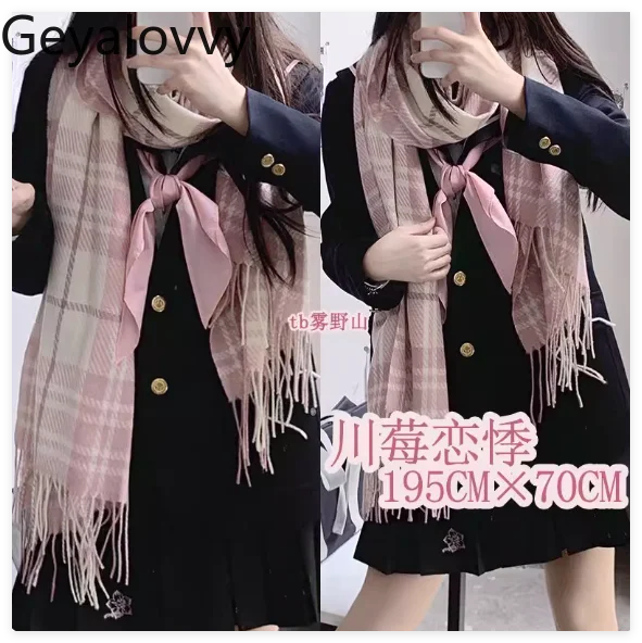 

2025 New Winter Imitation Cashmere Version Japanese Plaid Scarf Women Sweet Cute School Girls Warm Thickened Soft Scarfs