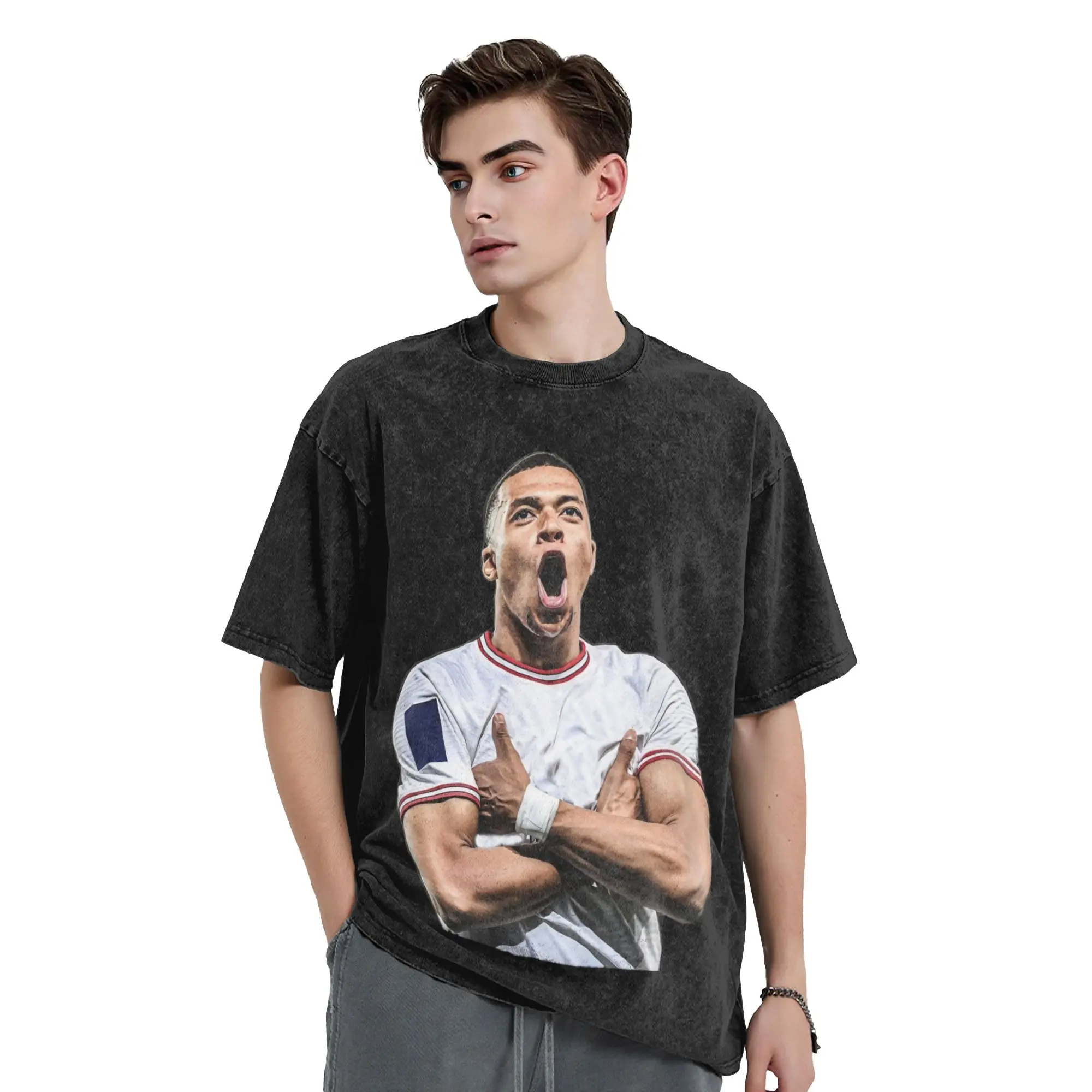Mbappes Washed T Shirt Streetwear Hip Hop Cool T-Shirt Soccer Football Tees Tops for Men Women Cotton Oversize Graphic