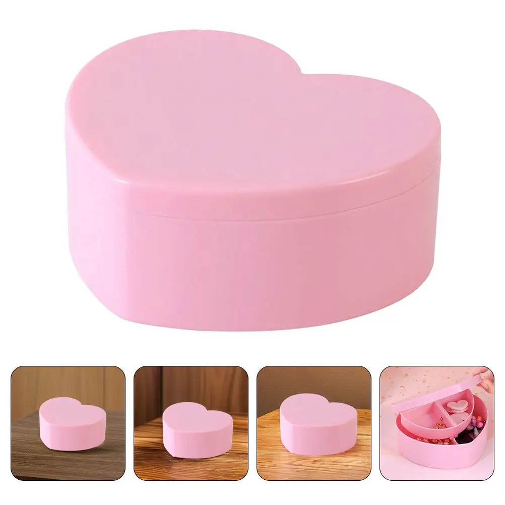 

2Pcs Heart Shaped Jewelry Box for Girls Double Layer Storage with Built-in Mirror Safe Plastic Kids Jewelry Organizer Portable