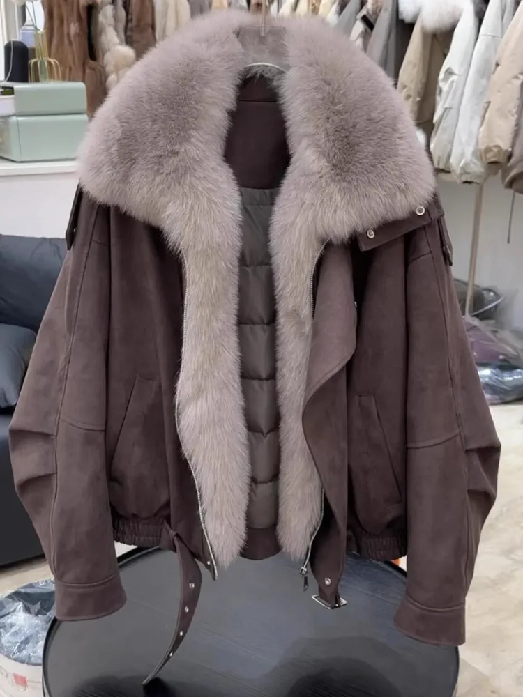 2022 Winter Thiened Design Sense Damen-Parka-Mantel mit großem Pelzkragen, Baumwolle, Jaet-Oberbekleidung, warm und bequem
