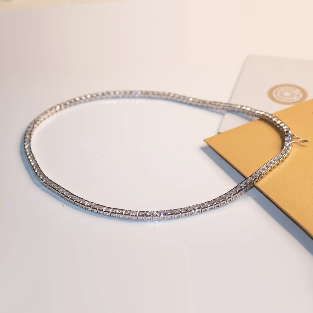 

Hip-hop 40cm Fashion Jewelry 3mm Zircon Square Platinum Chain Necklaces