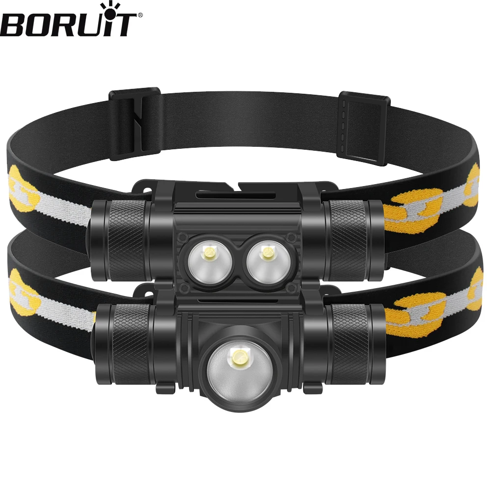 BORUiT LED Mini Headlamp High Power 3000LM Headlight 18650 Rechargeable Head Torch Camping Hunting Outdoor Waterproof Flashlight