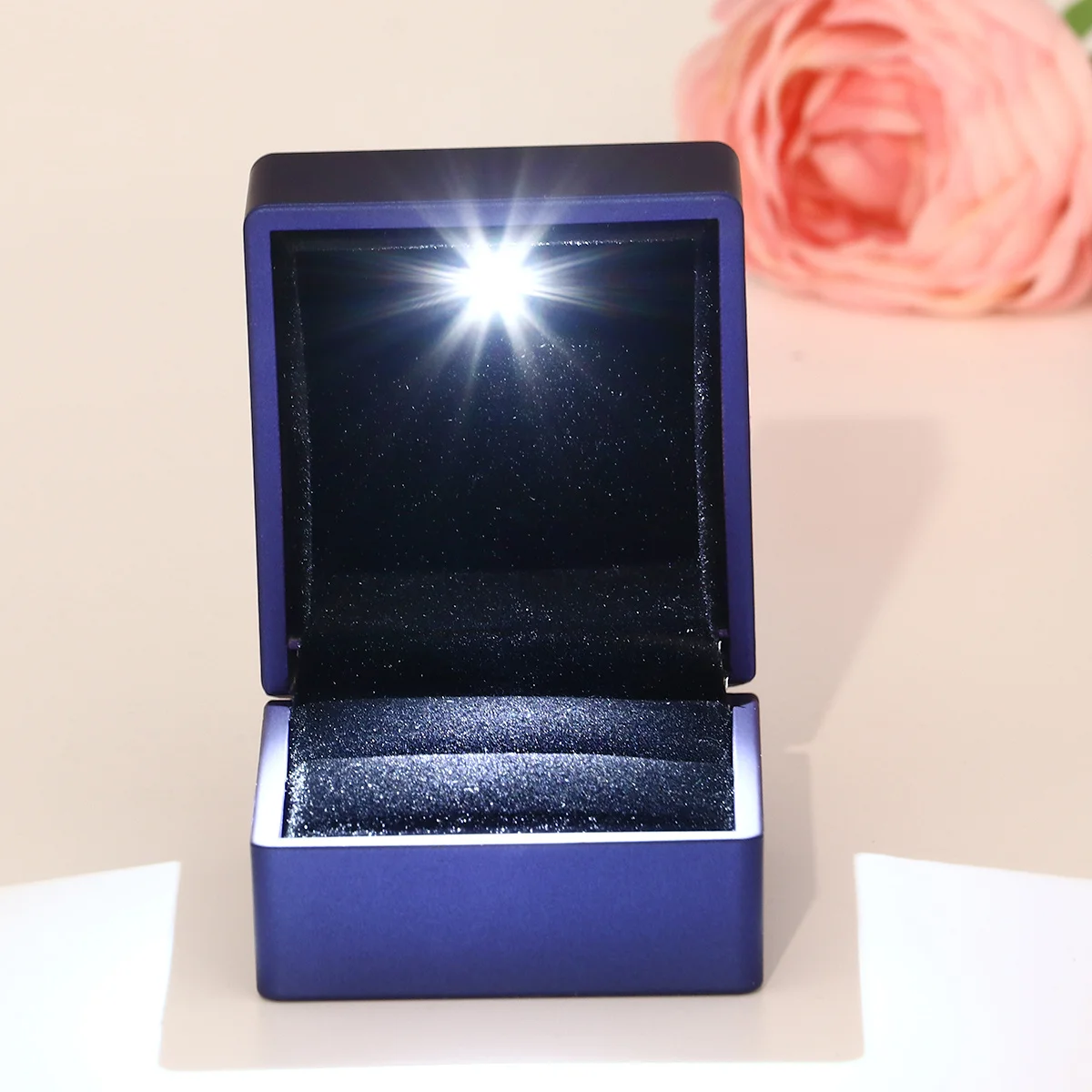 

Led Lighted Jewelry Box Blue Ring Gift Case Scratch Resistant For Engagement Wedding Ring Holder Display Case