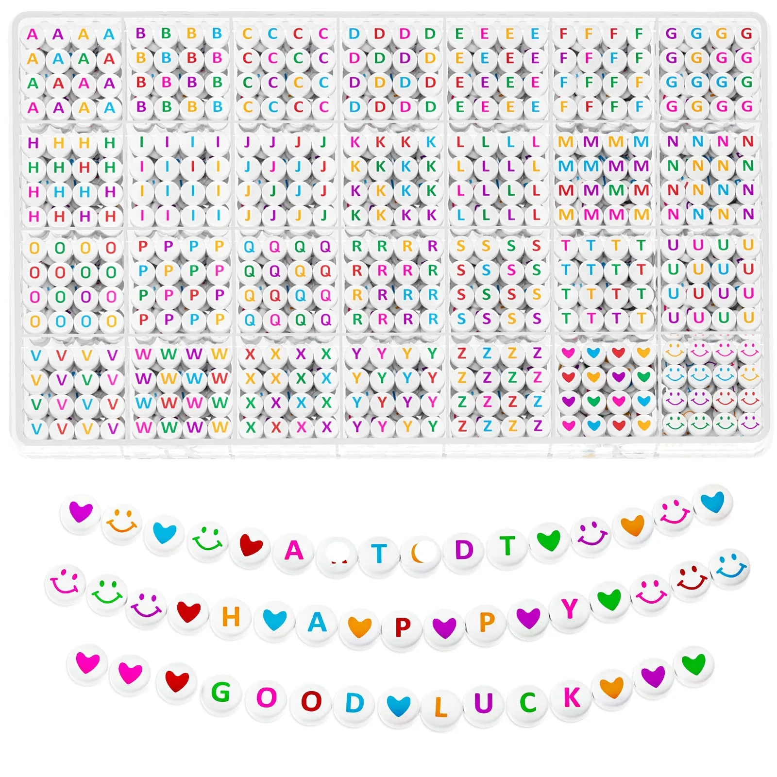 Round Acrylic Letter Seed Beads Kit Square Alphabet Beads Set Loose Spacer Beads Box for Jewelry Making DIY Bracelet Necklace