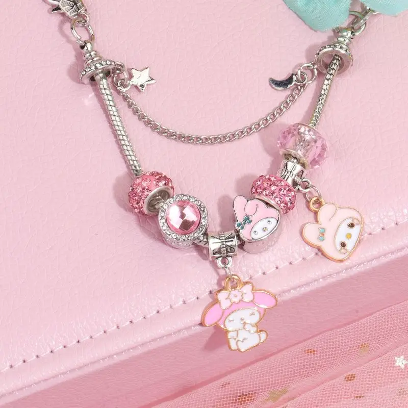 Hot Selling Cartoon Cute Anime Peripheral Sanrio Bead Bracelet Meileti Yuguigou Kuromi Bead Bracelet Decoration