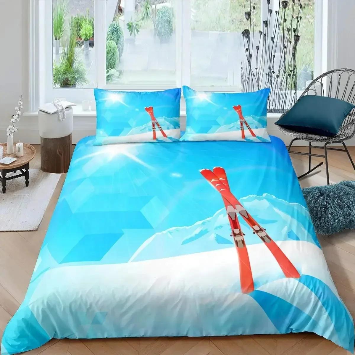 

Skiing Sports Duvet Cover Set Kid Teen Winter Sport Ski Comforter Cover Set Microfiber Snow Mountain Polyester Bedding Set