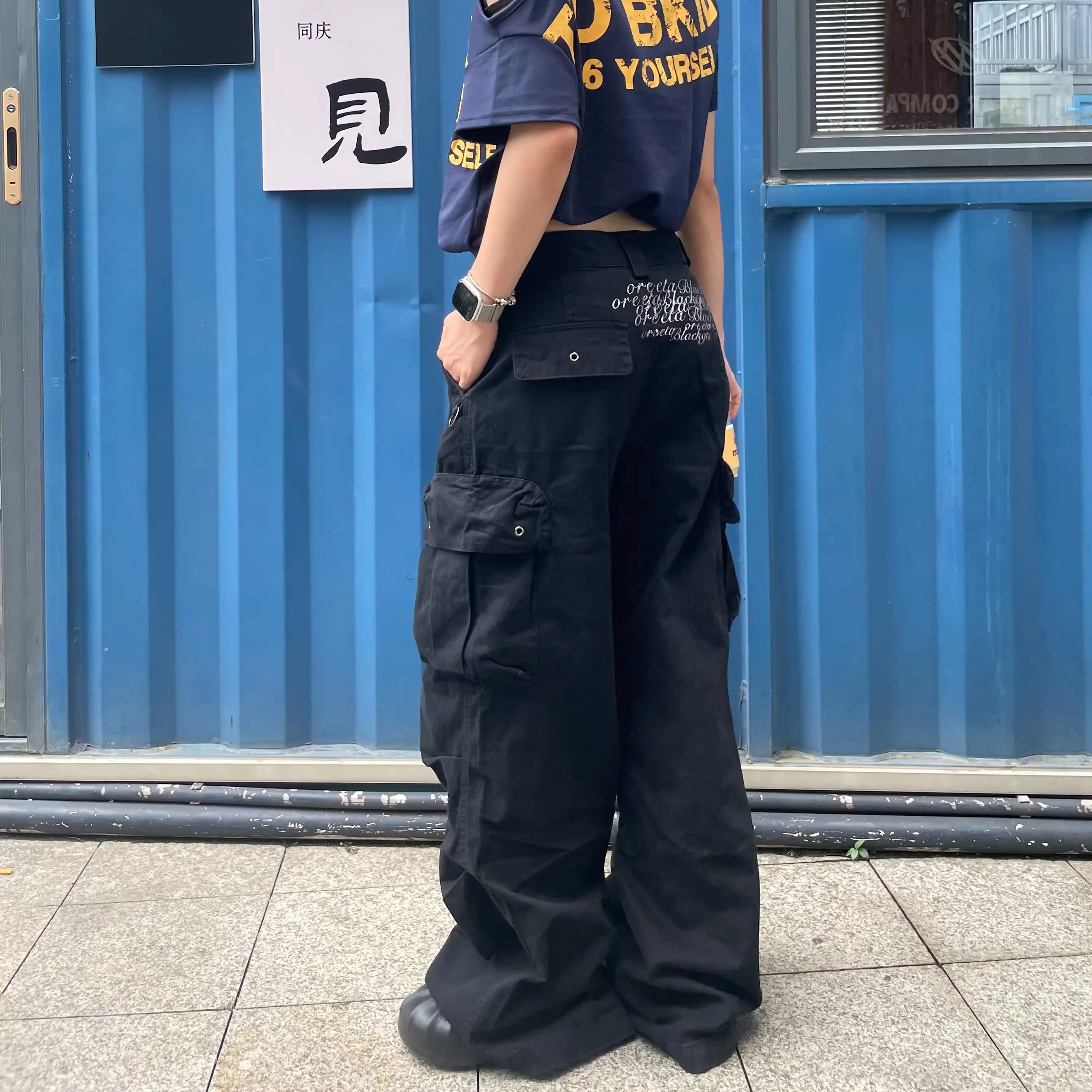 

Womens High Waist Pants Vintage Straight Baggy Y2K Cargo Pants Hip Hop American Fashion Wide Leg Trouser