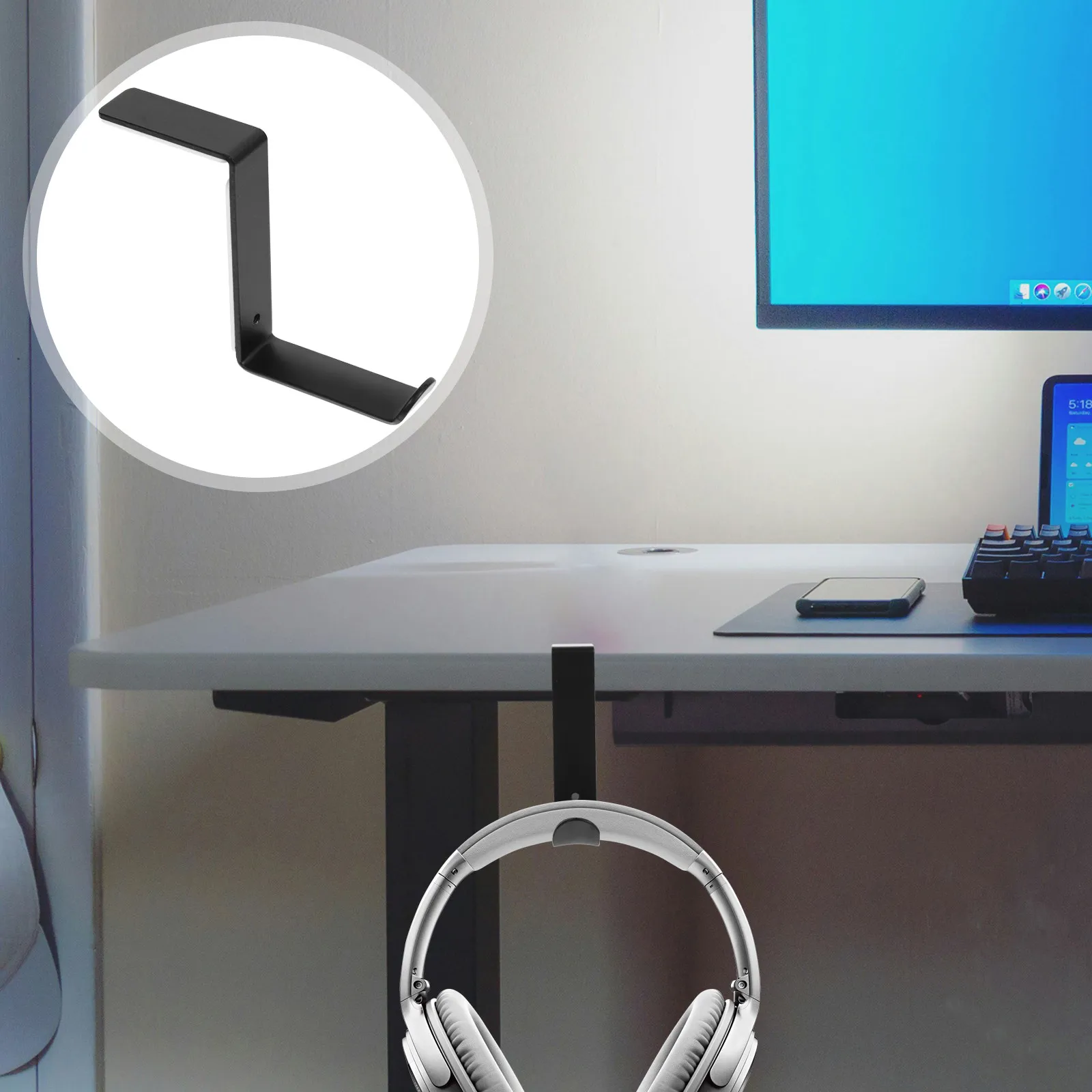 1Pcs Premium Metal Headphone Hanger Hook for Wired Wireless Gaming TV Headsets Wall Mount Space Saving Storage Holder Rack Stand