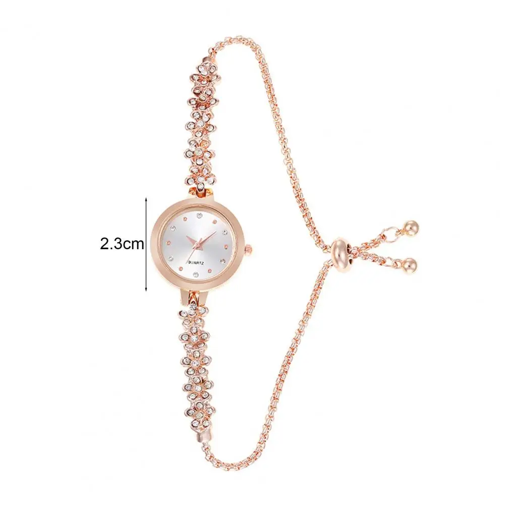 2.3cm Women Rhinestone Bracelet Watch Adjustable Faux Pearl Strap Round Dial Quartz Wristwatch Lady Fashion Jewelry Accessories