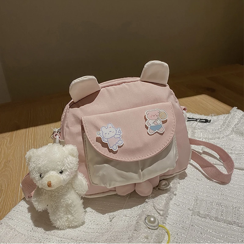 Cute cartoon uszy królika torba crossbody jesienią i zimą nowy system dzień fala małe świeże wisiorek z misiem student torba na jedno ramię