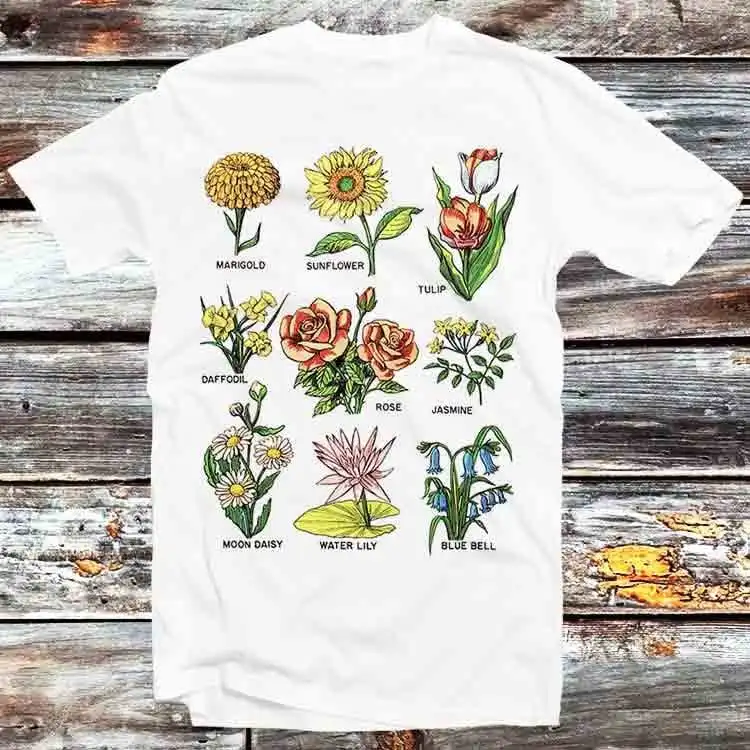 Flowers Sunflower Rose Tulip T Shirt Vintage Retro Cool Cartoon Anime Top B678