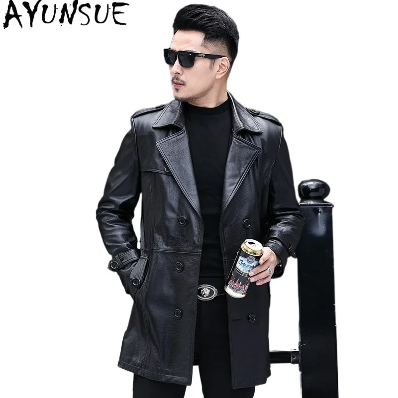 

AYUNSUE куртка из 100% натуральной кожи, мужская облегающая куртка средней длины с верхним слоем из воловьей кожи, модная мотоциклетная одежда Abrigos