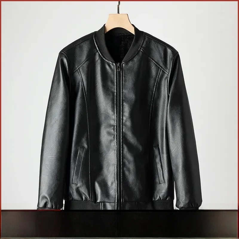

High-End Ultra-Suede Leather Jaet Winter New Sle Windproof Waterproof Fce-Lined Thiened Warm Baseball Collar Coat