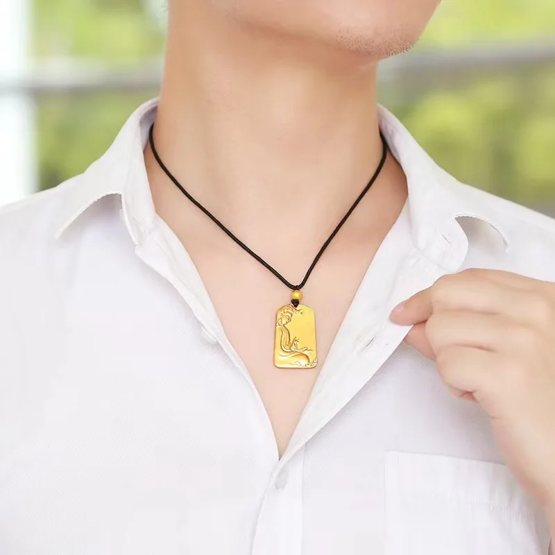 

Подвеска унисекс из 24-каратного золота AU999 Avalokiteshvara & Auspicious Clouds | Виноградная обертка с инкрустацией в виде ракушки, свежая для повседневного образа