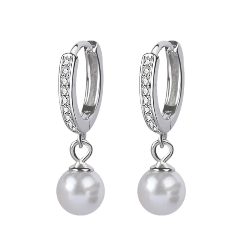 Real Money 925 Sterling Silver Pearl Crystal Hoop Earrings for Women S925 Wedding Party Jewelry Gift Aretes De Mujer