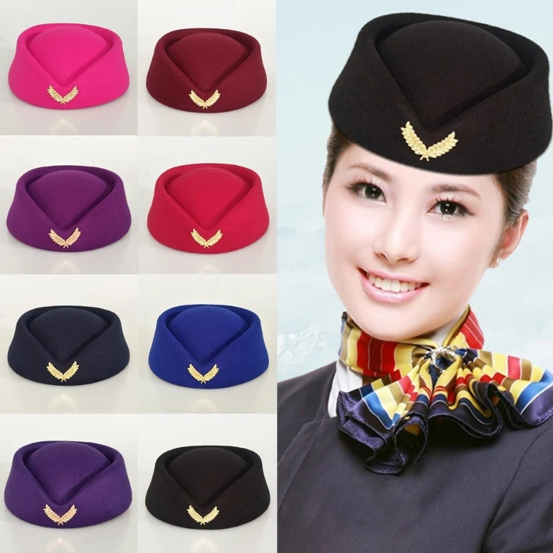 Beret Hat Caps Airline Stewardess Flight Attendant Vintage Looking Hat Uniform Stewardess Pillbox Hat Teardrop Hat