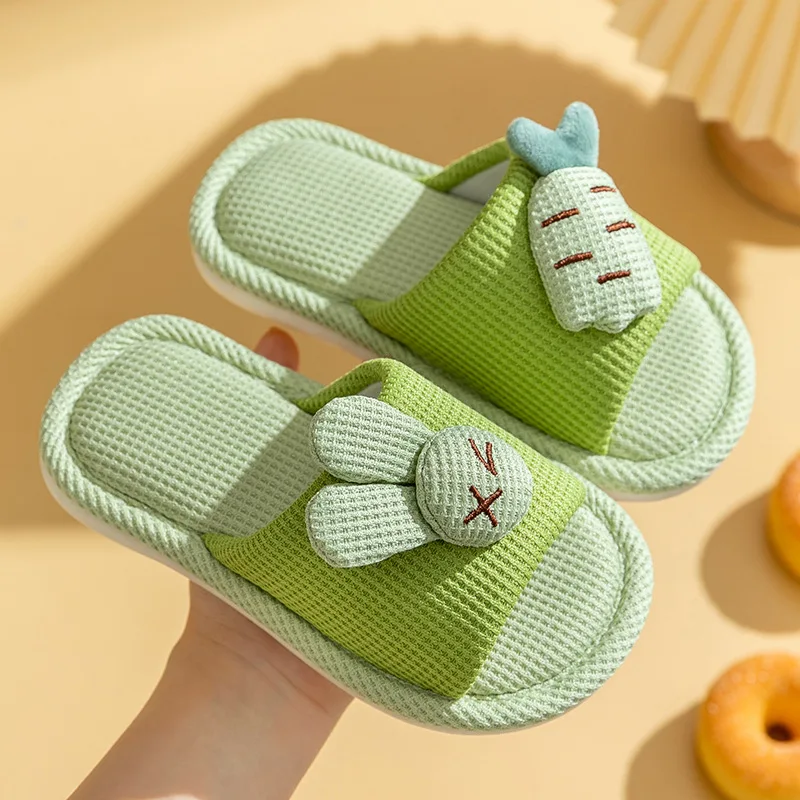 Kids Slipper Cartoon Rabbit Carrot Anti-Slip Home Shoes Boy Girls Cotton Flax Soft Baby Slides Indoor Outdoor Child Slippers