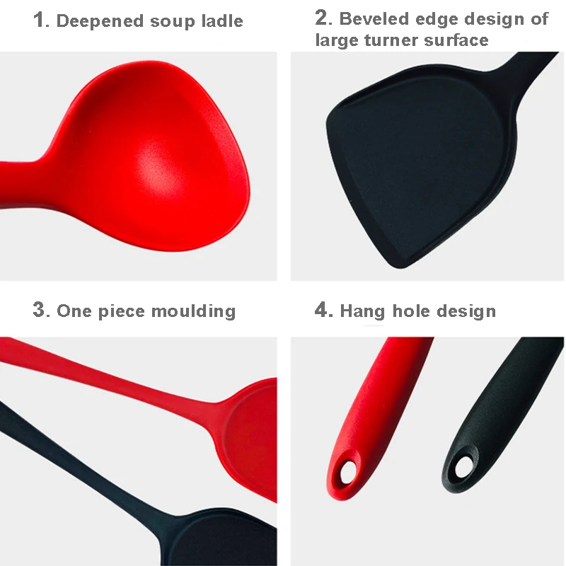 1Pc Silicone Kitchen Utensils Turner For Kitchen Cooking Tools Spoons Ladle Scoop Non-stick Cookware Skimmer Kitchen Accessories