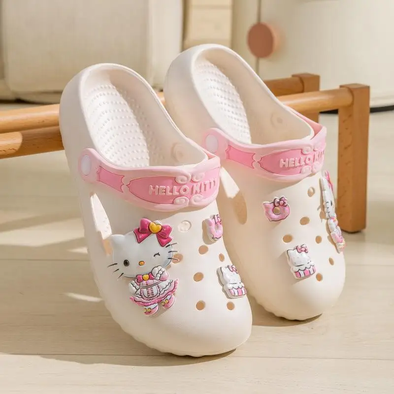 

Детские тапочки Sanrio с героями мультфильмов «Hello Kitty Kuromi» для девочек, дышащая износостойкая пляжная обувь на мягкой подошве, кавайная удобная обувь для отдыха