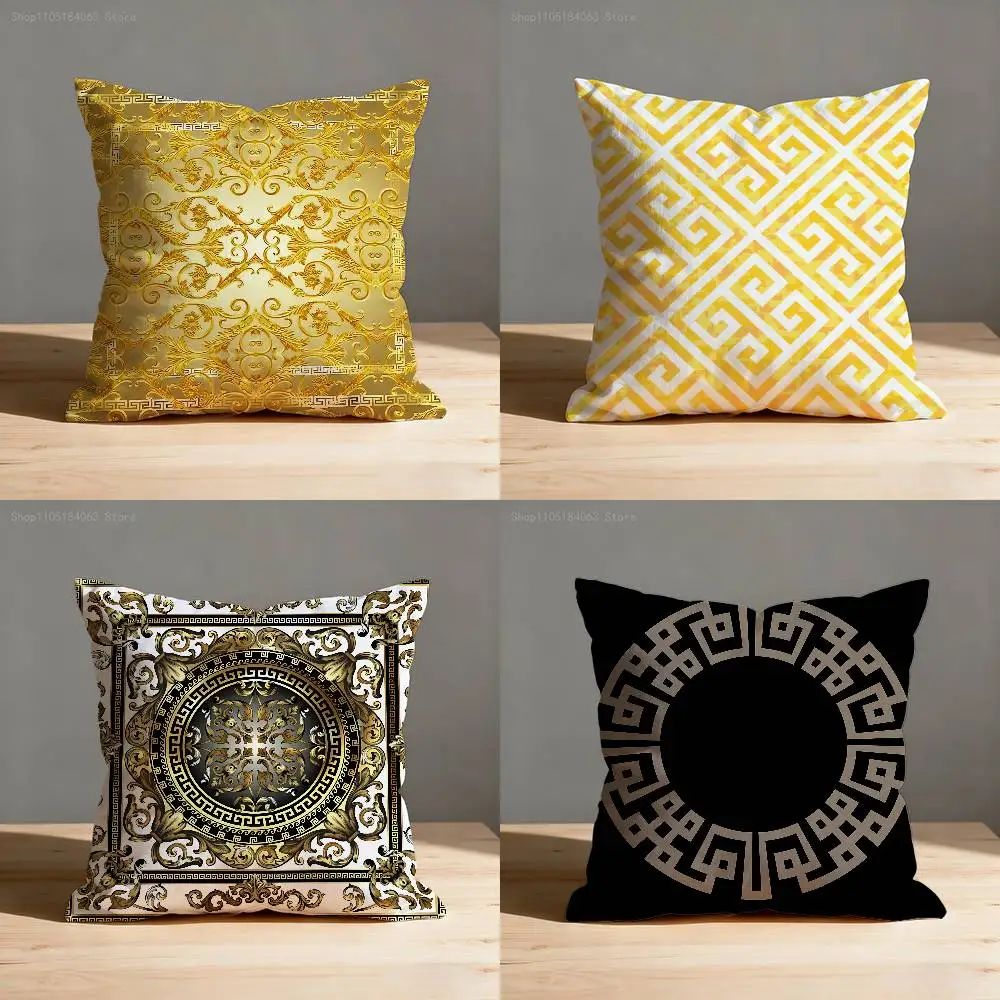 

Greek Key Golden Baroque Style Pillow Case Print Polyester Fiber 40X40 cm Home Sofa Throw Cushion Cover Decoration