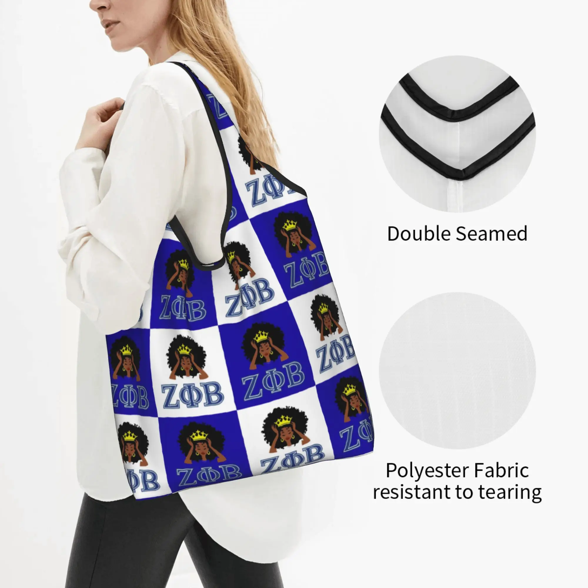 Cute Printed Zeta Phi Beta Sorority  Shopping Tote Bag Portable Shopper Shoulder Checkered Plaid  Handbag