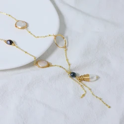 GLSEEVO Natural Fresh Water Pearl Women Long Chain Pendant Necklace Luxury Fashion Shining Trend Fine Jewellery Wedding GN0158