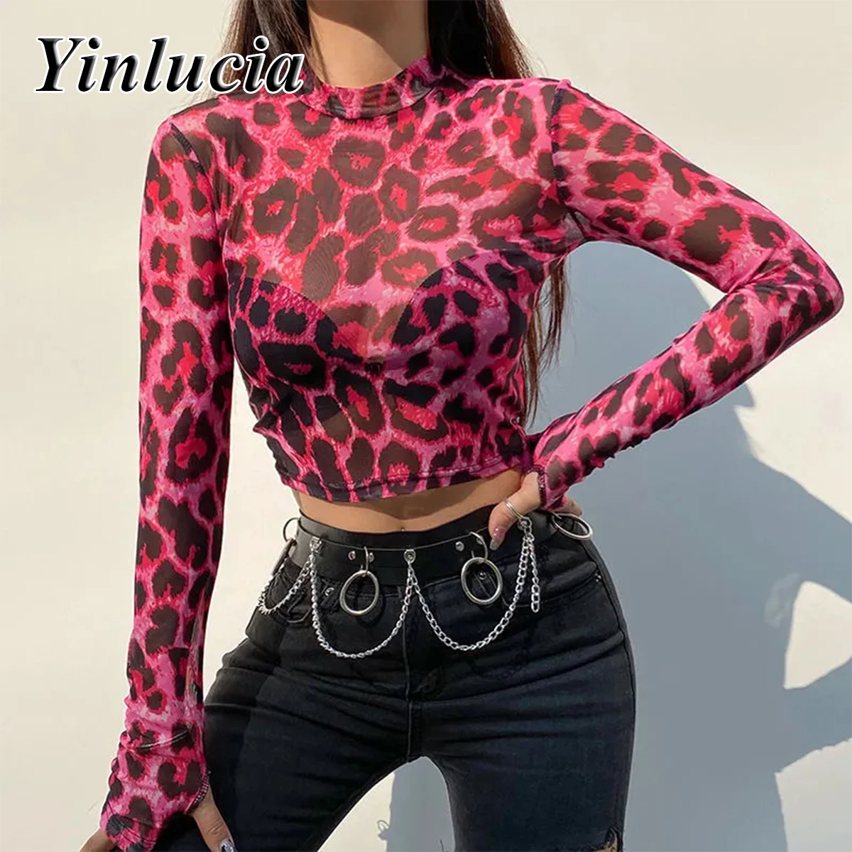 Seksowna różowa bluzka z elastycznym, dopasowanym krojem, odsłaniająca pępek, damska bluzka z siateczki, miękka bluzka, seksowna bluzka typu pulower, styl Y2K, na Boże Narodzenie.