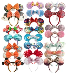 2026 Mickey Mouse Ears Headband Cinderella Rapunzel Princess Bow Minnie Ear Headwear for Adult Kids Holiday Hairband