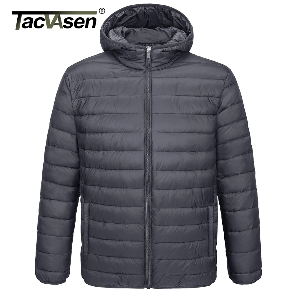 TACVASEN Men\'s Hooded Puffer Jacket Waterproof Quilted Warmth Coat Autumn Winter Lightweight Windbreaker Snow Ski Hiking