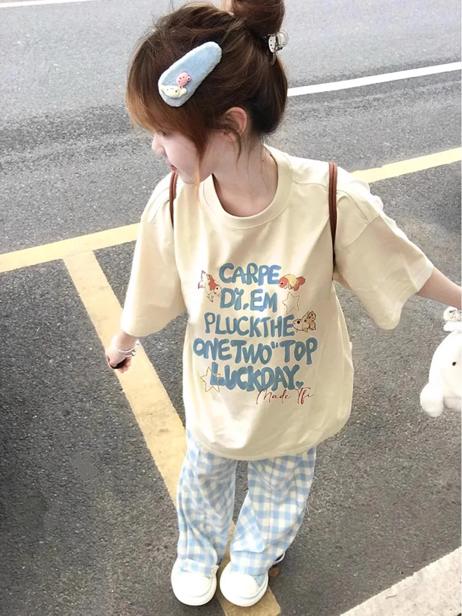 

Pure Cotton ort Sve T-irt Women's Summer Loose Oversize Student Versatile Top Golden Fi Letter Print Korean Sle Co...
