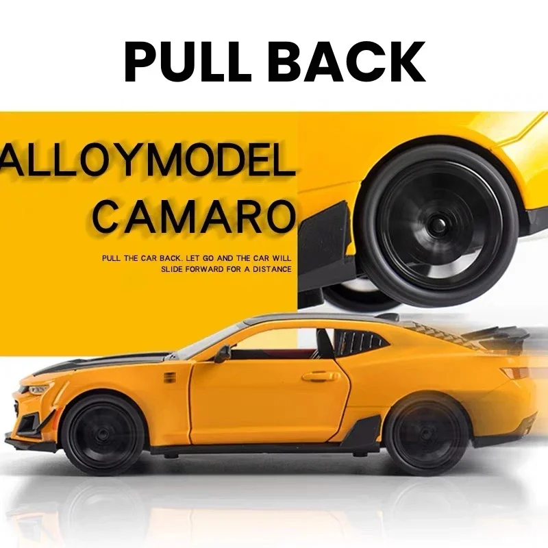 

1:24 Chevrolet Camaro Bumblebee Alloy Sports Car Diecast Metal Scale Model Vehicles Sound＆Light Simulation Children Toy Gifts