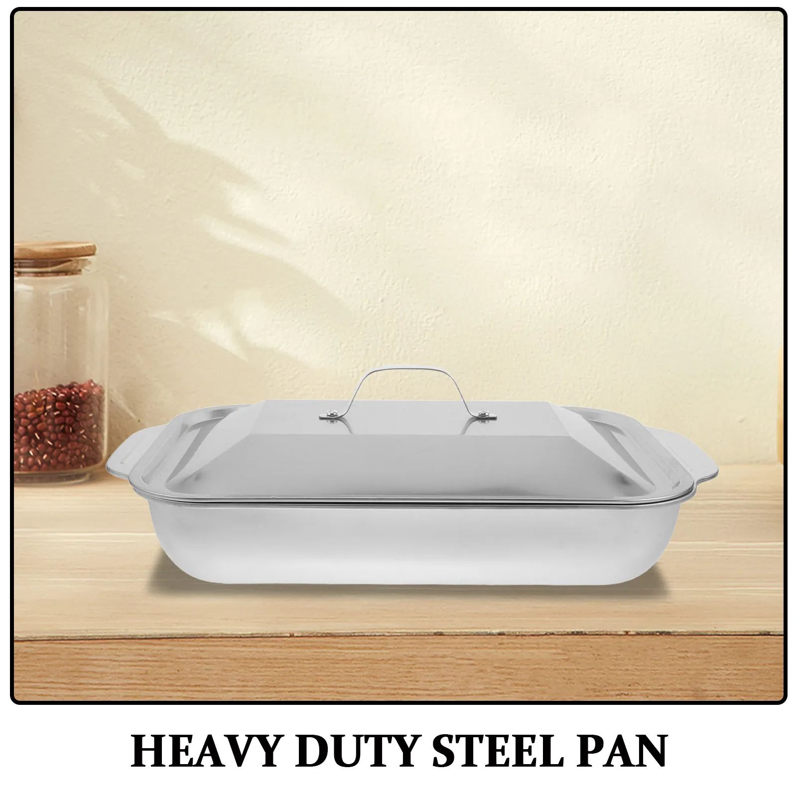 Stainless Steel Roasting Pan Rectangular Deep Fish Roasting Tin Handle Lid Bbq Oven Dishwasher Safe Fish Meat Vegetable Turkey