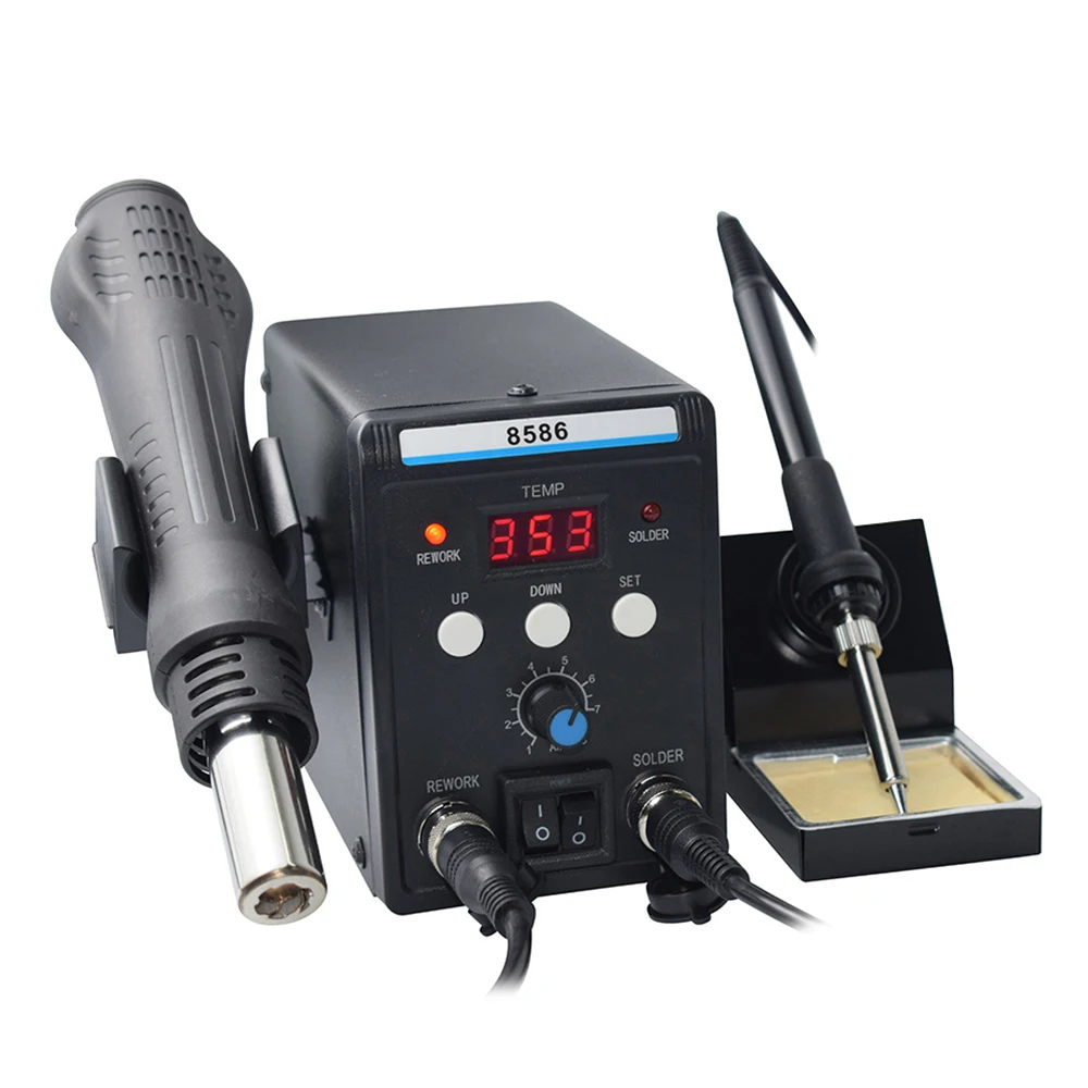 

8586 Soldering Station 2 In 1 Digital ESD Hot Air Blower Heat Gun Welding Solder Iron SMD Desoldering Rework Station Tool