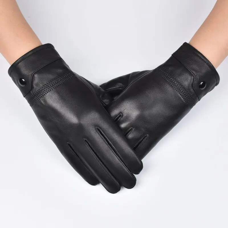 Gants rembourrés doublés de sourire en cuir véritable pour hommes, gants d'équitation en peau de mouton, garde au chaud, moto, voiture électrique, extérieur, hiver