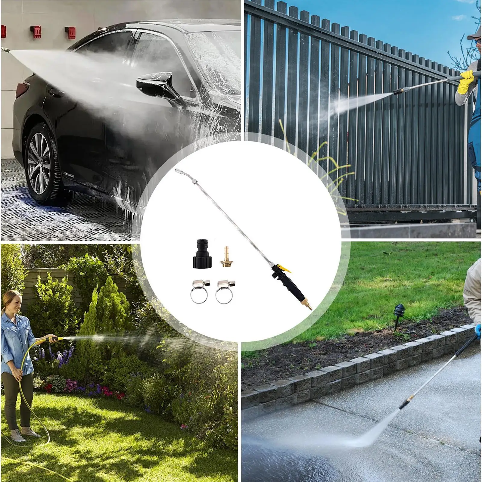 High Pressure Hose Nozzle Stainless Steel Compact Auto Sprayer Detachable Adjustable Length Pressure Washer Car For Cleaning