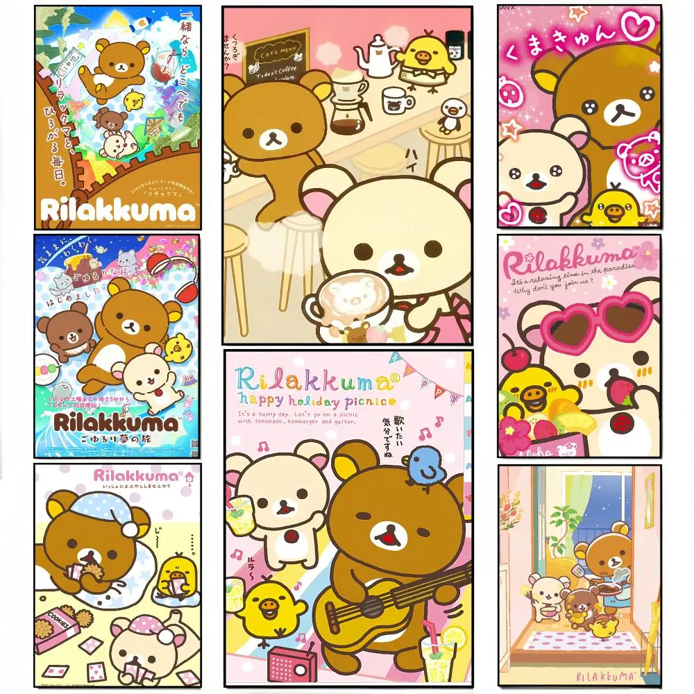 Rilakkuma Cute Cartoon R-Rilakkuma Painting Calligraphy Stylish Canvas Poster Wall Art for Bedroom Study Home Decor