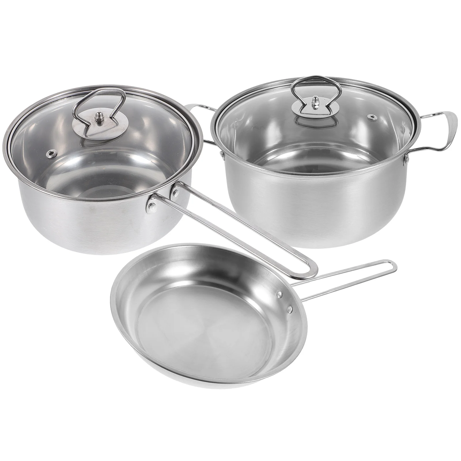 3 Piece Stainless Steel Pot Set 430 Soup Pan Pot Fry Pan Thick Bottom Quick Heating Easy Cleaning Daily Use Cookware Set