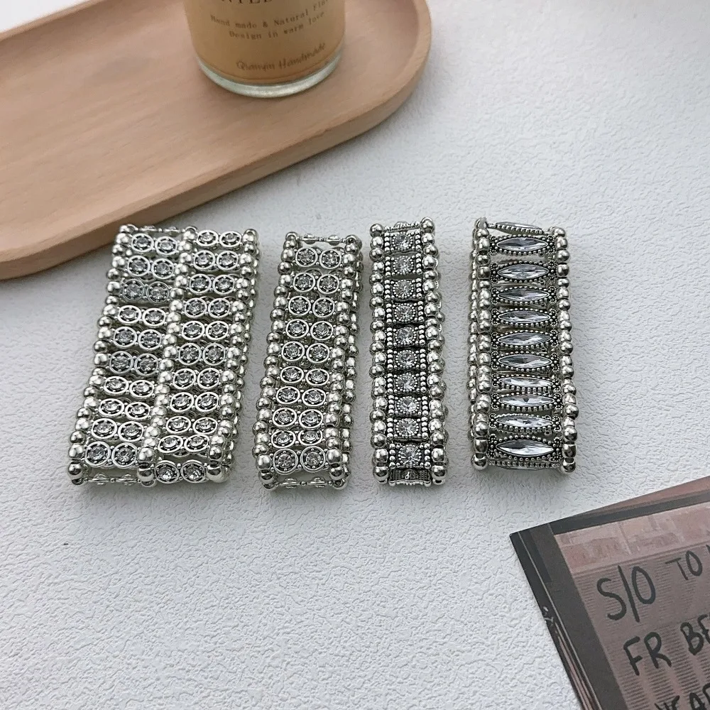 Retro Luxury Sliver Color Geometric Double Row Super Sparkling Rhinestone Wide Bracelets for Women Hot Girl Y2K Jewelry Gifts