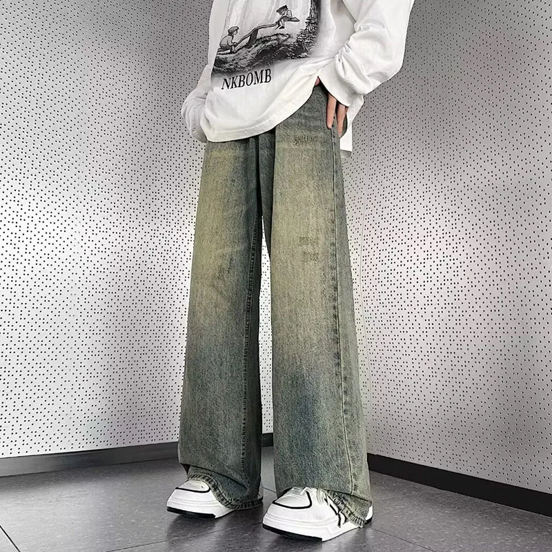 

Men Vintage High Waist Wide Leg Jeans Male Fashion Straight Casual Denim Pants Youth Loose Streetwear Blue Denim Trousers