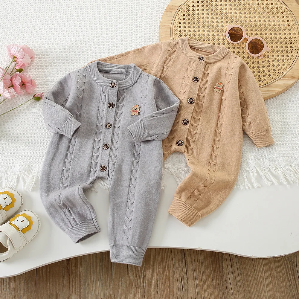 Spring Autumn Baby Rompers Toddler Woolen Jersey Knitted Sweaters Infants Jumpsuits 0-2 Years Outfits for Boys And Girls 1 2Y
