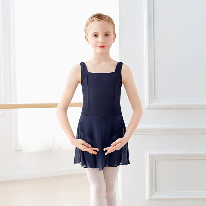 Girls Ballet Dress Dance Leotard Dress Sleeveless Cotton Square Collar Vest Dress Splice Dance Dress For Girls Camisole Dress