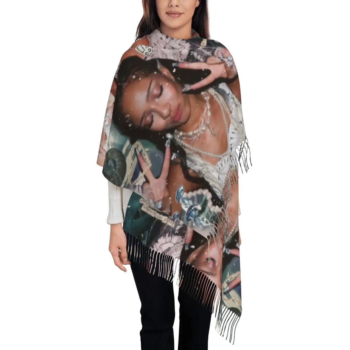 

Женский шарф с кисточкой Manon Katseye Kpop, длинная зимне-осенняя шаль с запахом, кашемировый шарф Idol для повседневной носки